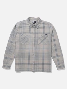 Salty Crew Windward Flannel Plaid Button-Up Shirt - Light Gray & Blue